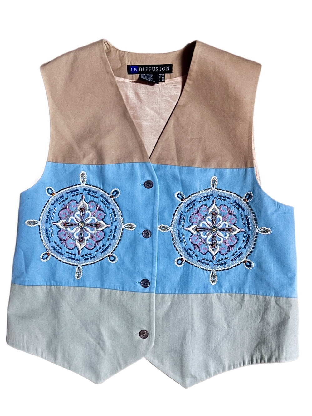 I.B. Diffusion ~ USA ~ Vintage ~ ~ Size 14 ~ Brown/ Blue ~ Mandala ~ Vest ~ New